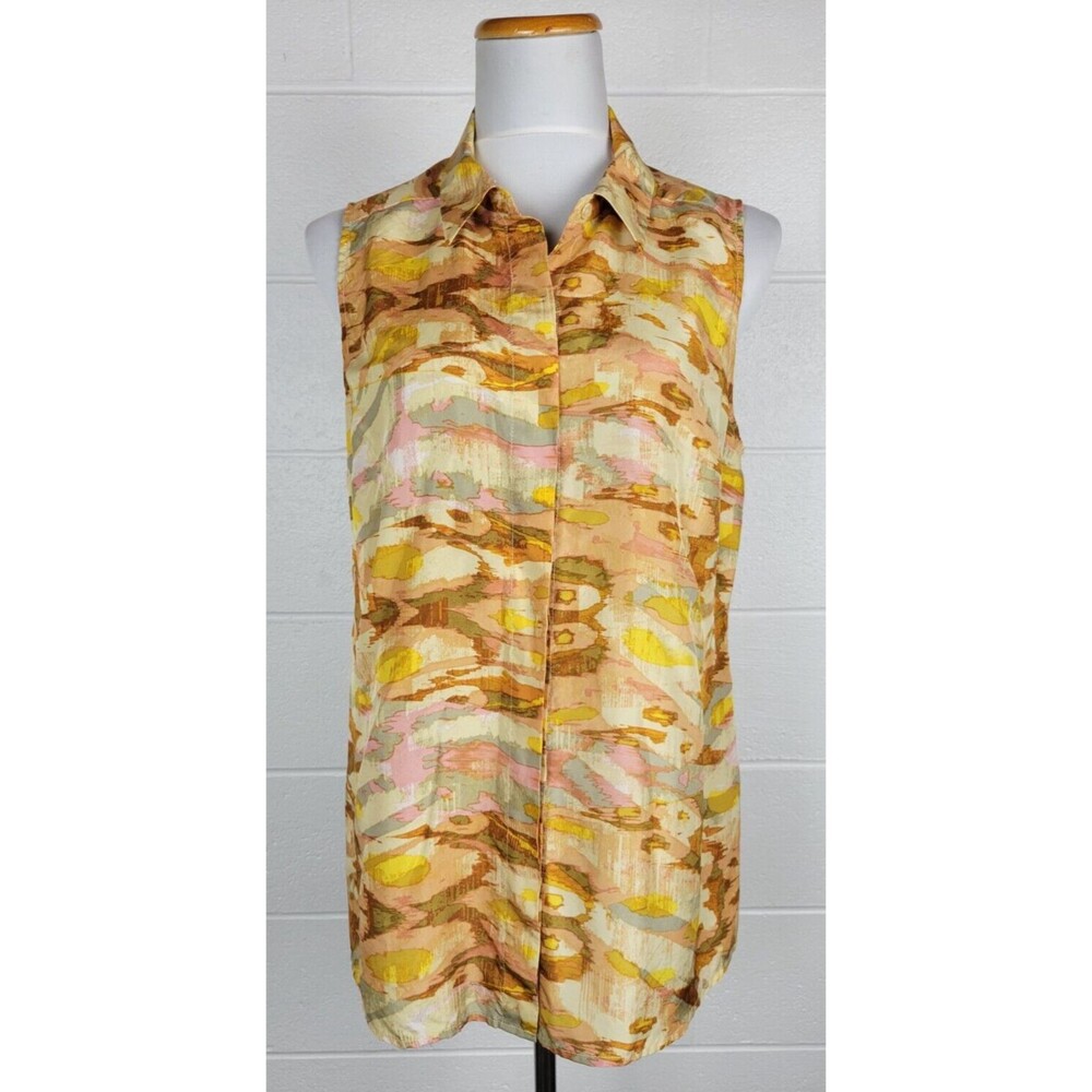 Pendleton Womens Abstract‎ Sleeveless Silk Button Front Blouse Shirt L